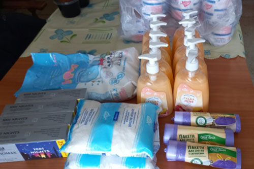 soap, sugar and trash bags were purchased and provided
