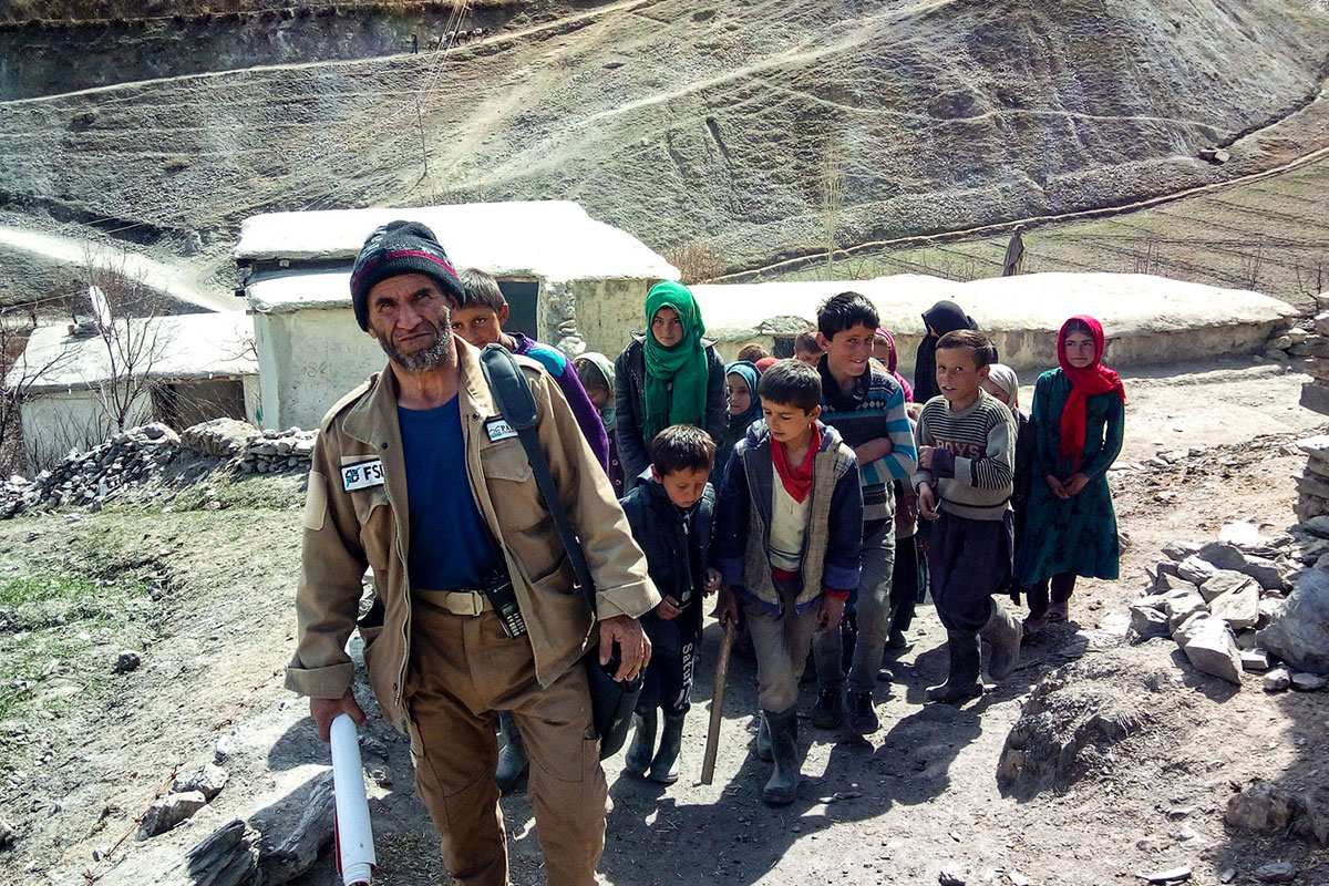This explosive ordnance risk education specialist working for FSD goes in the Badakhshan mountains