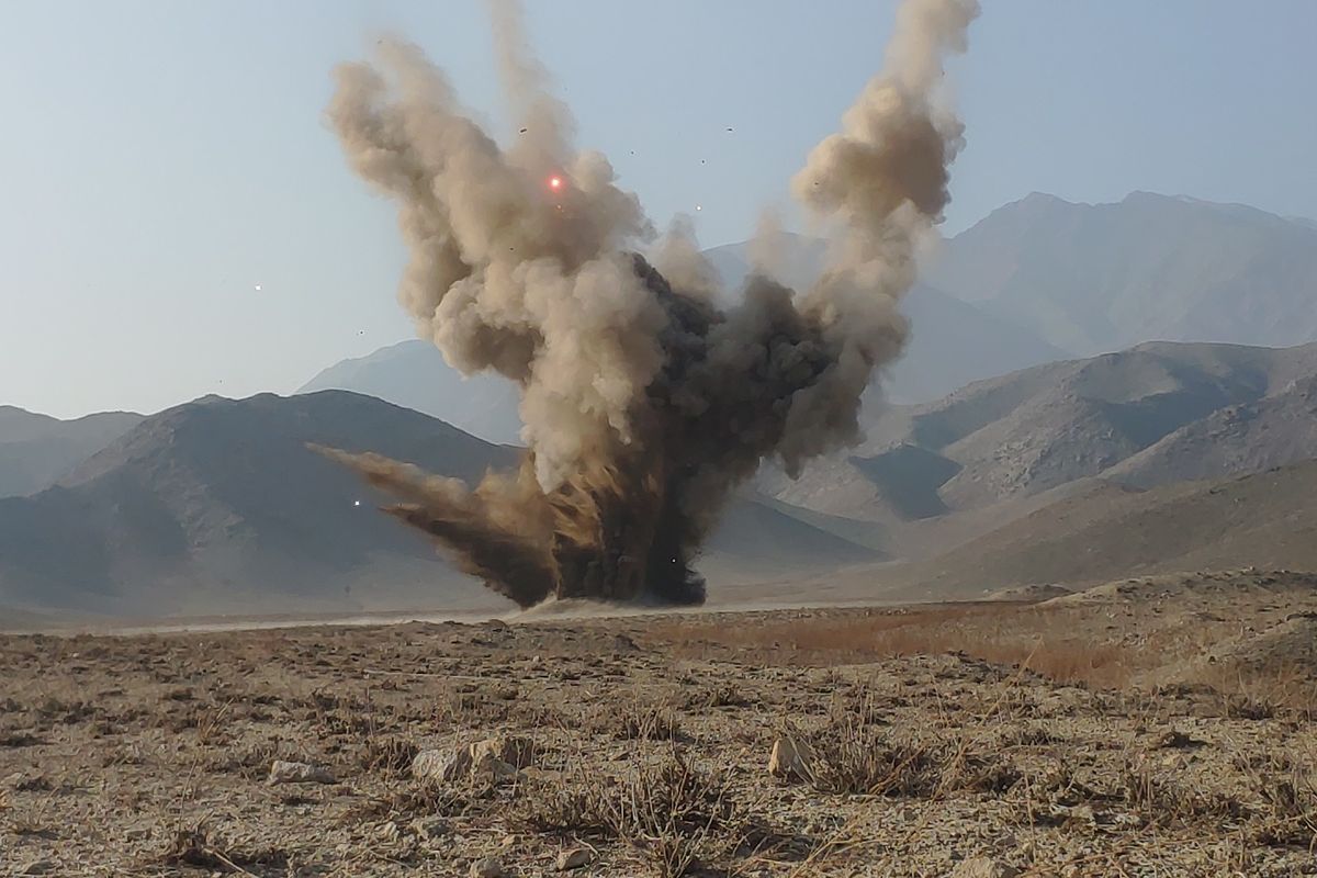 Controlled explosion from an obsolete ammunition stock in Tajikistan.jpg