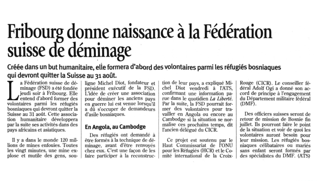 Extrait de journal de 1997 annonçant la création de la FSD.