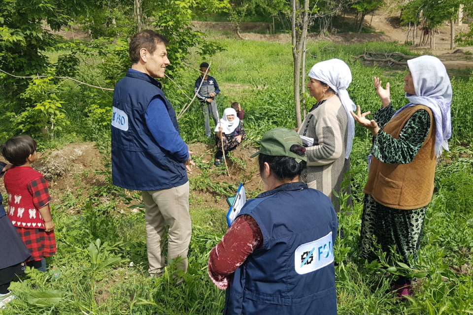 Tajik activist village ladies talking to FSD about environmental problems