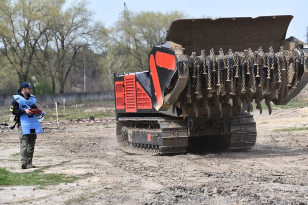 This specialised remote-controlled MV-10 machine is used to prepare the ground to speed up clearance and maximise the safety of deminers. Ukraine