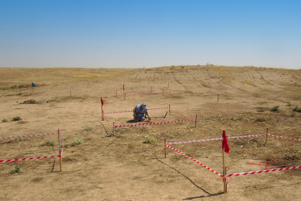 A collection of abandoned ammunition discovered by a drone during a non-technical survey in Ukraine